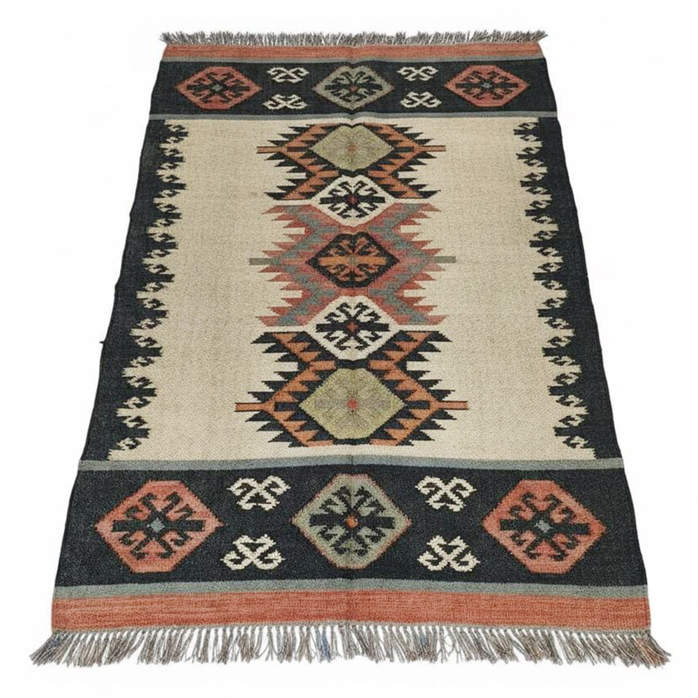 Handmade Vintage Multicolor Jute Dhurrie For Home